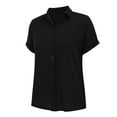 thumbnail image 5 of Short Sleeve Shirts for Women, Muslin Cotton Short Sleeve V Neck Linen Blouse Top, Black XXL, 5 of 9