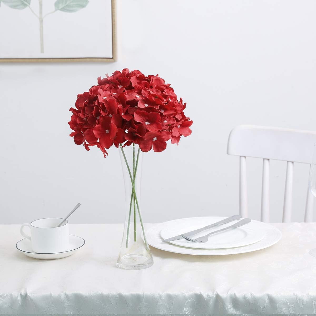 Fake Red Hydrangea Artificial Flowers - Faux Silk Hydrangeas Flowers Heads with Stems Real Touch for Home Wedding Party Table Decor(Red,Pack of )