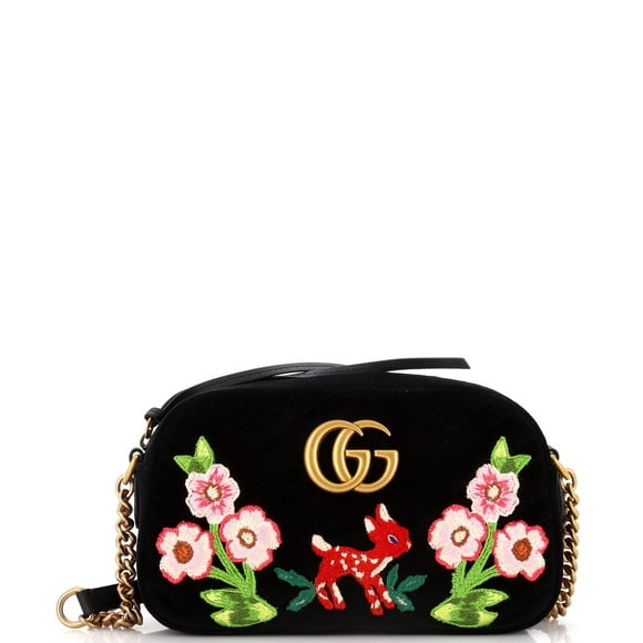 Pre-Owned GG Marmont Shoulder Bag Matelasse Velvet with Applique Small By Rebag