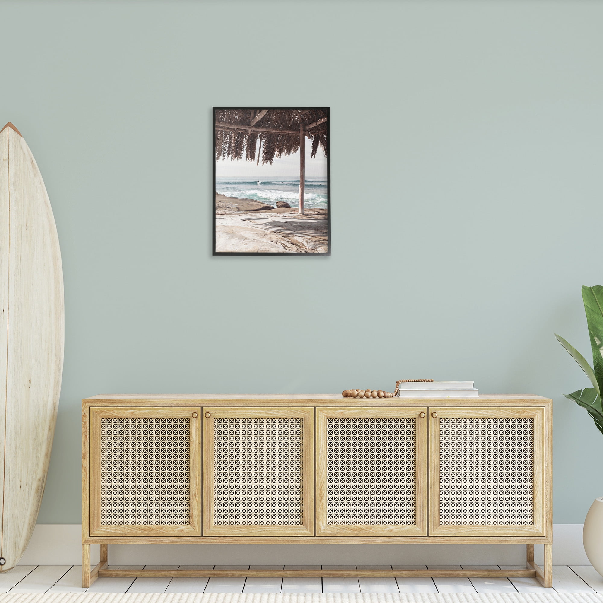 Stupell Industries Tropical Beach Canopy Landscape Painting Black Framed Art Print Wall Art, 24 x 30
