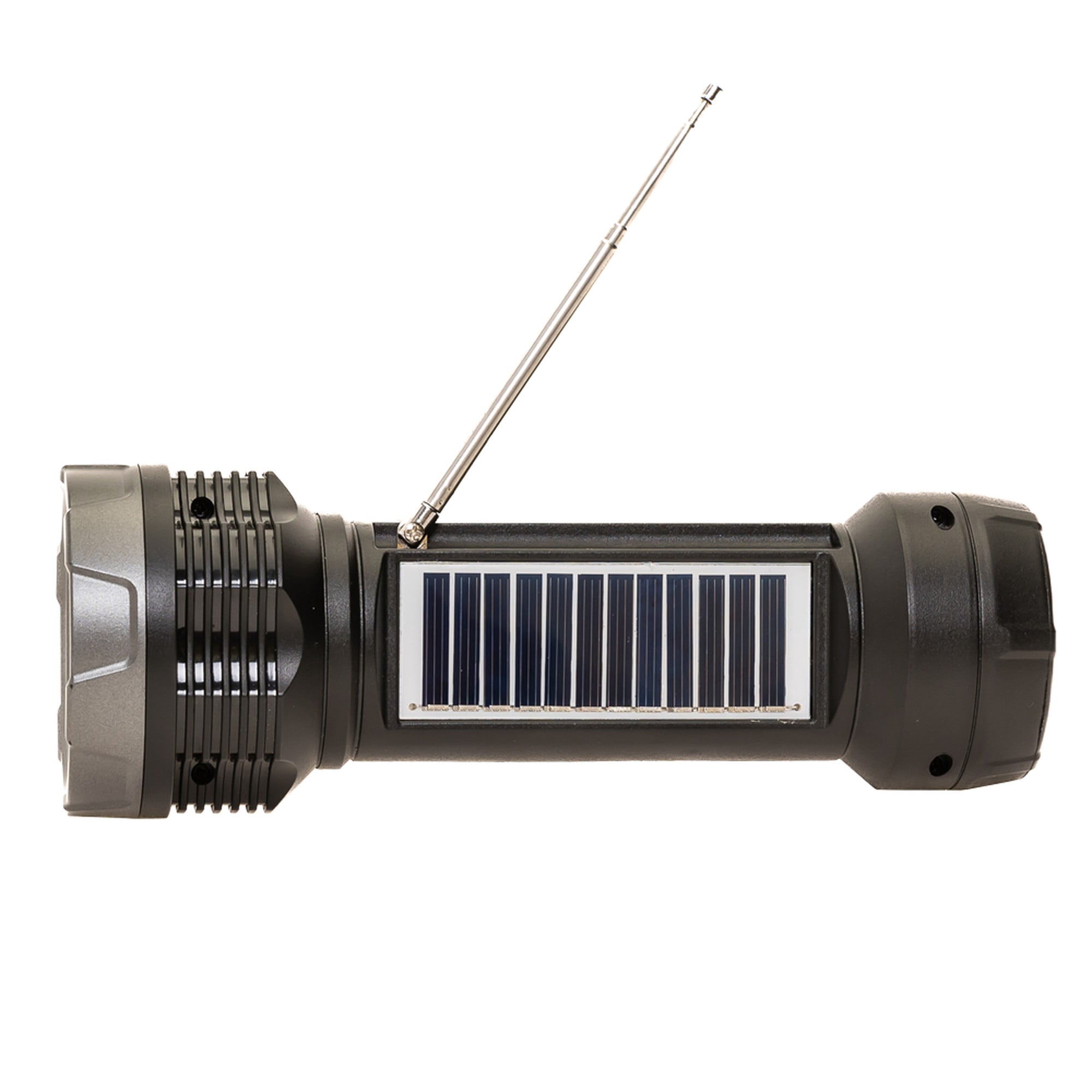 Audiobox FSL-200 Solar Rechargeable Flashlight with Bluetooth Speaker, FM Radio, TWS, and LED Light – Portable for Camping, Hiking, Travel - Silver