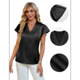 thumbnail image 2 of Womens Silk Dressy Casual Business Blouse Ruffle Sleeve Tops Summer V Neck Pleated Work Shirts, 2 of 7