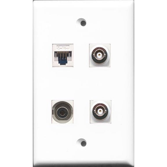RiteAV - 1 Port 3.5mm 2 Port BNC and 1 Port Cat5e Ethernet White Wall Plate