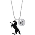 thumbnail image 1 of Delight Jewelry Acrylic 1.5 Black Horse Silvertone Script Initial Disc - V - Charm Necklace, 20"+3", 1 of 4