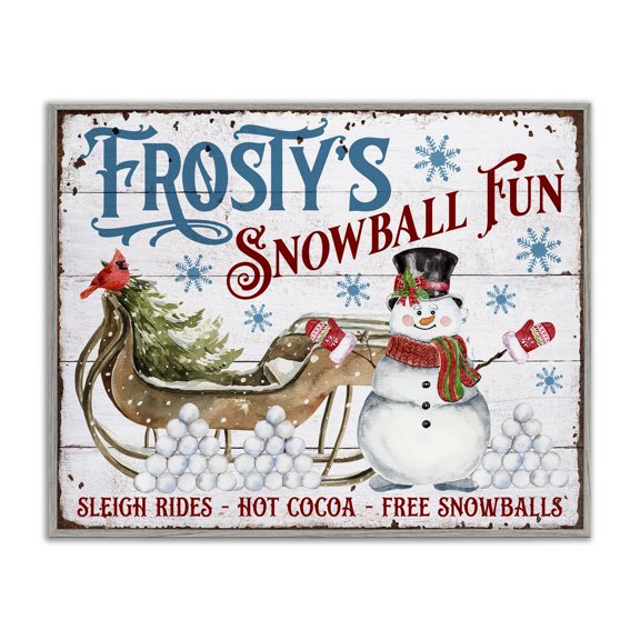 Stupell Industries Frosty's Snowball Fun Holiday Painting Gray Framed Art Prints Wall Art, 20 x 16