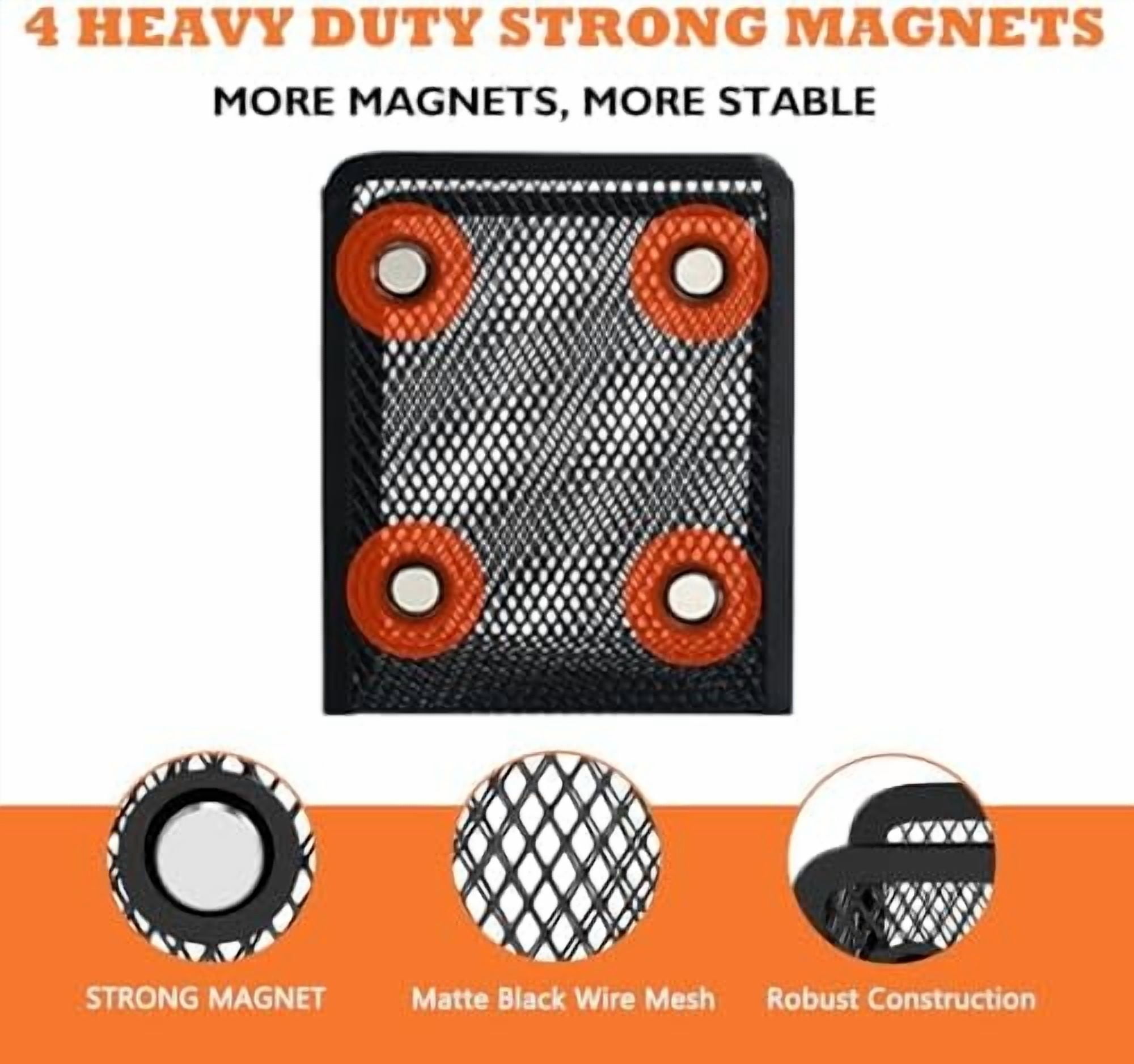 Tekola Magnetic Pencil Holder - Extra Strong Magnets Mesh Marker Holder Perfect for Whiteboard, Refrigerator and Locker Accessories (1 Basket, 2 Packs Black)