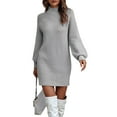 thumbnail image 2 of HAJWOH Fall Dresses for Women Long Sleeve Sweater Dresses Ribbed Knit Pullover Dresses Turtleneck Bodycon Trendy Fall Mini Sweaters Dresses Gray XXL, 2 of 7