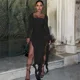 thumbnail image 5 of Vestido largo de fiesta con volantes y abertura alta sexy para mujer, vestido de noche largo elegante con cuello cuadrado y manga larga sin espalda para discoteca, 5 of 5