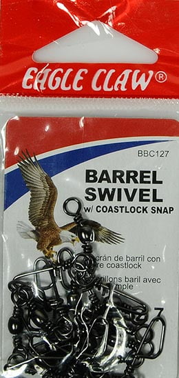 Eagle Claw Barrel Swivel with Coastlock Snap, Black