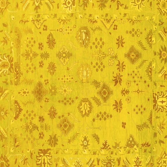 Ahgly Company Indoor Square Oriental Yellow Traditional Area Rugs, 8' Square