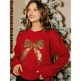 thumbnail image 4 of Women's Long Sleeve Crew Neck Pullover Sequin Sweater Tops Red XXL, 4 of 10