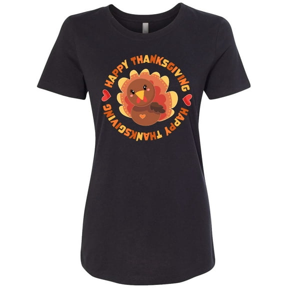 Inktastic Happy Thanksgiving with Cute Turkey Women's T-Shirt