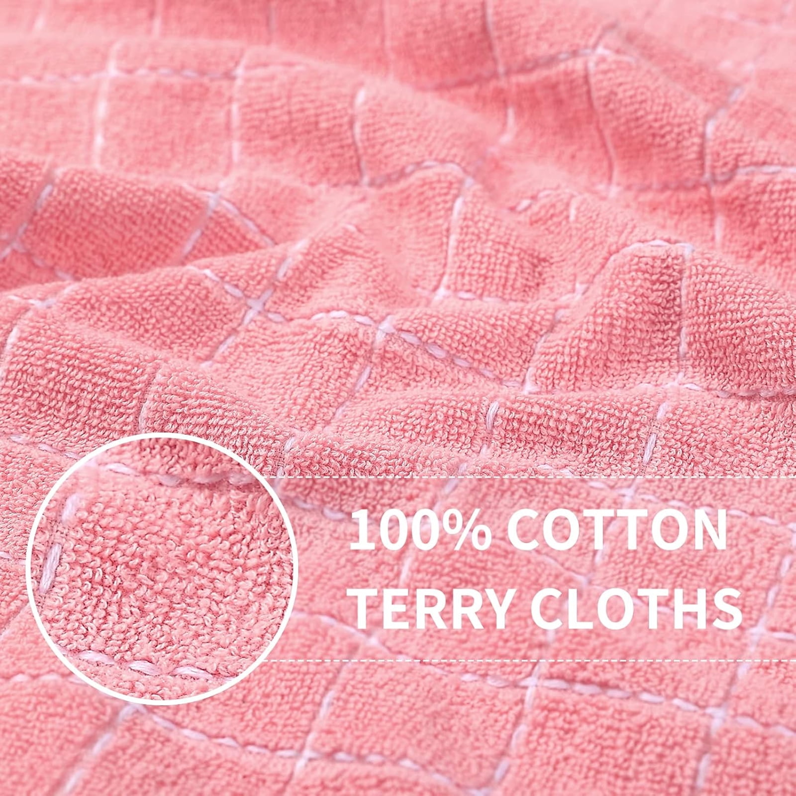 Cotton Terry Kitchen Towels(12*12inches), Checkered Designed, Soft and Super Absorbent Dish Towels, 4 Pack - Light pink