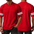 thumbnail image 5 of Domuza Plain Men's Football Jerseys V-Neck Fitness T-Shirts Workout Outfits Casual Party Tops Red S, 5 of 5