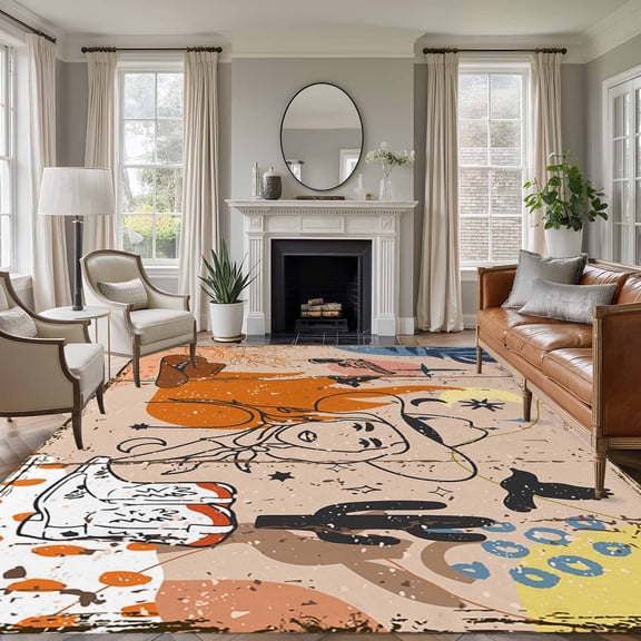 5'x7' Area Rugs for Living Room Bedroom, Western Cowboys Washable Rug Carpet Runner Indoor Outdoor, Vintage Boho Abstract Cactus Beige Non Slip Floor Mats Area Rug for Kitchen, Nursery