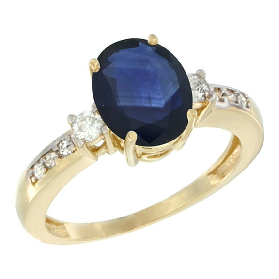 14K Yellow Gold Natural Blue Sapphire Ring Oval 9x7 mm Diamond Accent, size 6.5