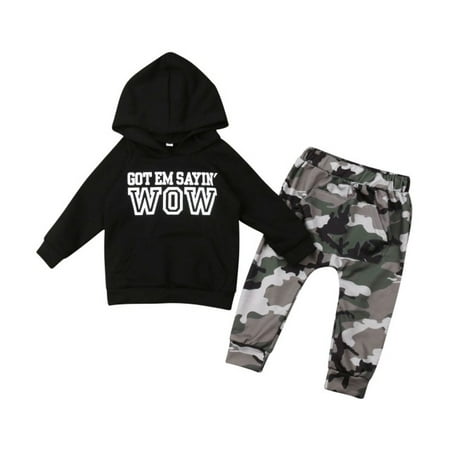 Baby Boy Clothes Set Hoodie Tops Toddler Hooded Sweater Casual Hoodies with Pocket Outdoor Outfit +Pants Camouflage