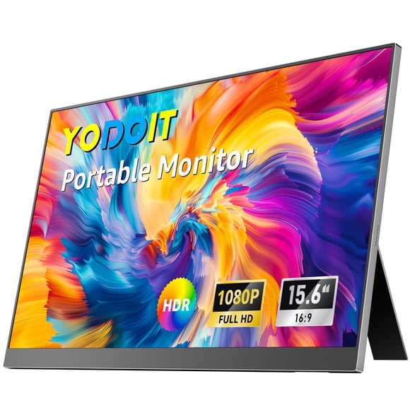 Yodoit Portable Monitor for Laptop 1920×1080 FHD 15.6" Travel Screen IPS Display with USB Type C Port and Speakers Compatible with PC, MacBook,