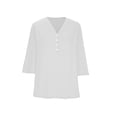 thumbnail image 5 of Womens Plus Size 3/4 Sleeve Tops Casual V Neck Three Buttons Tee Shirts Basic Loose Fit Tunic Blouse Summer 2025, 5 of 6