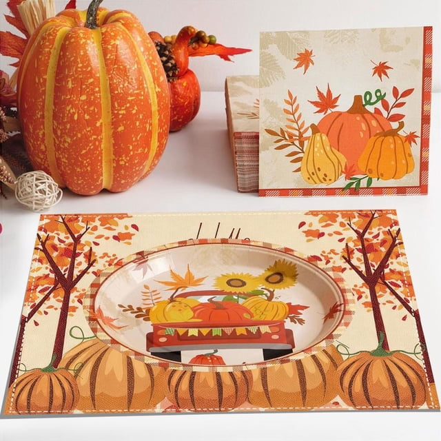 Feltree Thanksgiving Pumpkin Placemat with Heat Insulation 16.5x12.6 Inch for Fall Table Decor and Party Catering