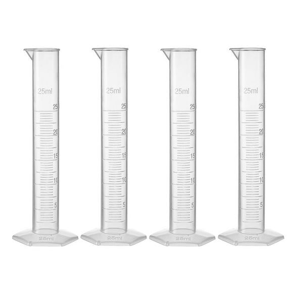 Uxcell 25ml Laboratory Measurements Clear White Plastic Graduated Cylinder 4Pcs