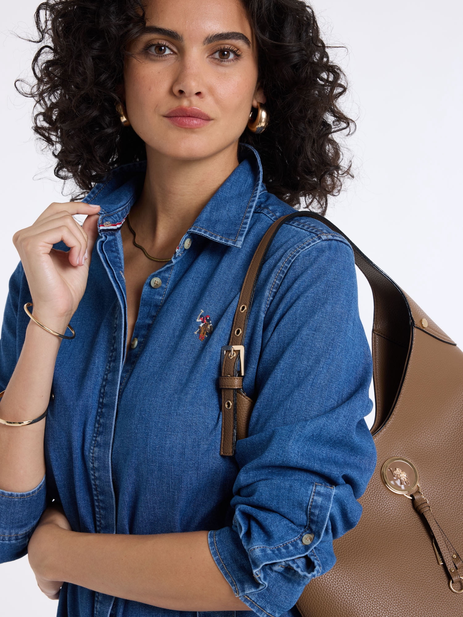 U.S. Polo Assn. Women's Belted Denim Shirt Dress