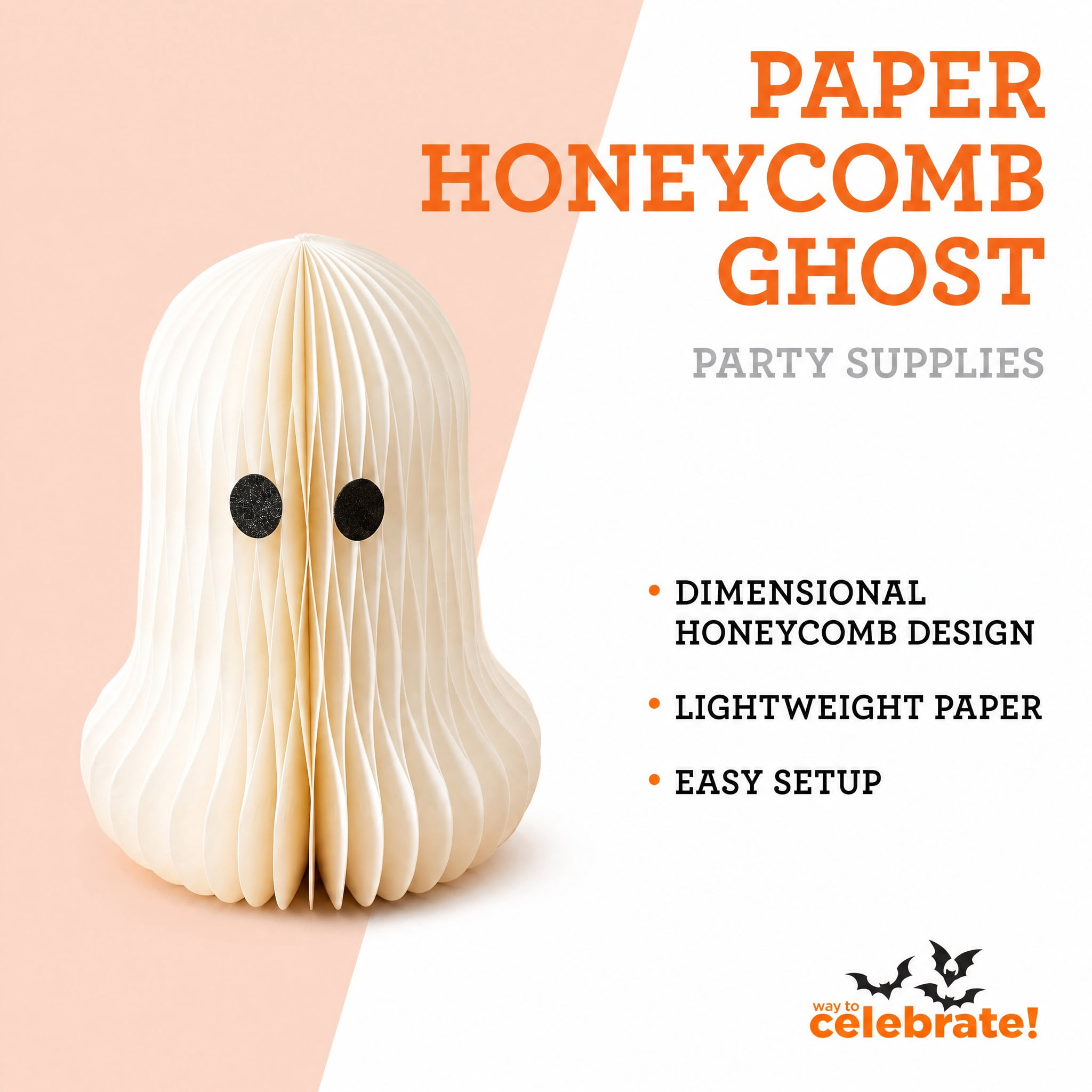 Paper Honeycomb Ghost Decoration, White, 12", Halloween by Way To Celebrate