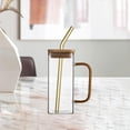 thumbnail image 5 of Square Mug,Glass Mug Square 400ml Drinking Glass Cups,Cup with Lids and Straws Handle,Drinking Glass Bottle Transparent Drinkware,Heat Resistant clear Teacup Reusable,Juice Beverage E, 5 of 8