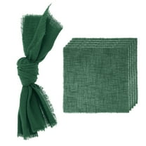 Uxcell 6 Pack Handmade Cloth Napkins, 16.5x16.5 Inch Cotton Napkins with Fringe Square Rustic Table Napkin for Wedding Party Dinner Table Decor Bridal Shower, Dark Green