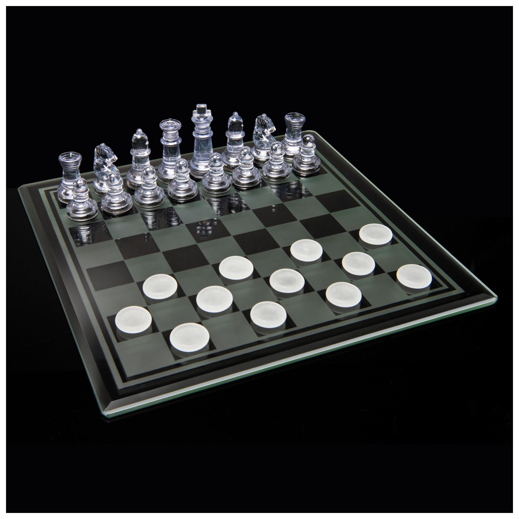 Spin Master Games, Clear Chess and Checkers Set with Glass Gameboard, for Ages 8+