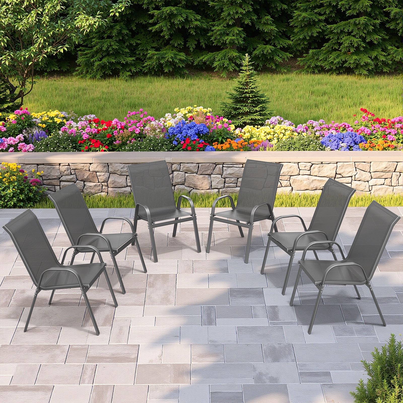 Vitarpatio Outdoor Patio Dining Chairs Set of 6, Stackable Patio Chairs Metal Outdoor Chairs High Back Textilene Armchairs