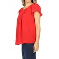 thumbnail image 2 of Women's Casual Solid Pleated Front Petal Cap Sleeve Round Neck Tee Blouse Top, 2 of 6