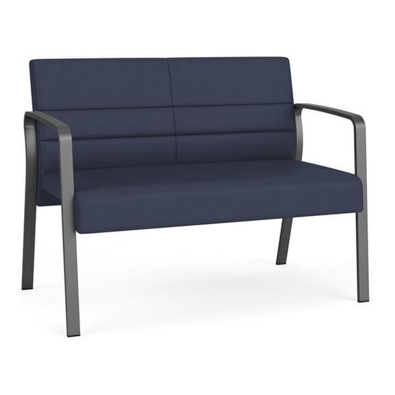 Waterfall Reception Waiting Room Healthcare Loveseat / Charcoal Steel / Blue