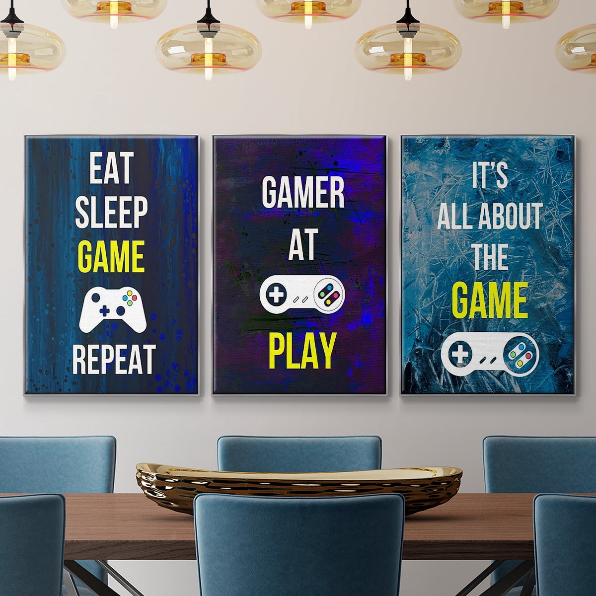Gamer at Play IV - Framed Premium Gallery Wrapped Canvas L Frame 3 Piece Set - Ready to Hang