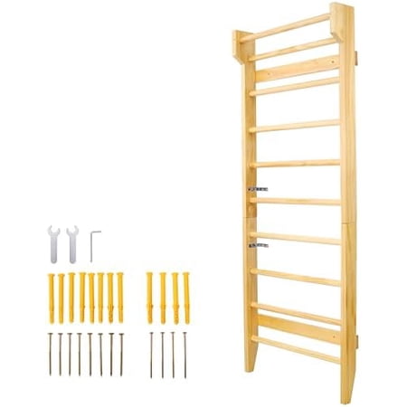 Swedish Wood Stall Bar, Gymnastics Wood Stall Bar, Multi-use Swedish , Physical Therapy & Gymnastics , Wall Mounted Pull Up Bar for Stretching and Various Exercises, Natural