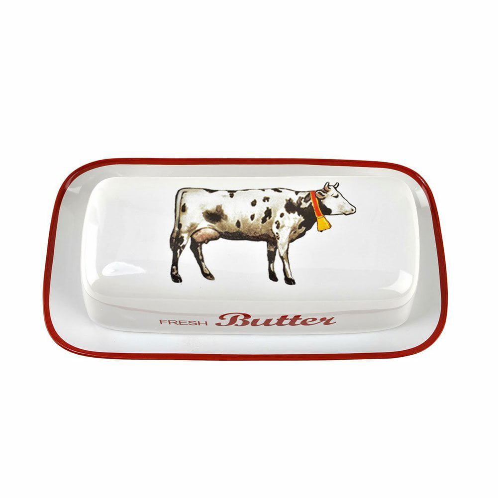 Glass Cow Butter Dish Large Hold Lid Stick Serving Kitchen Food Vintage Look 