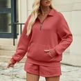 thumbnail image 2 of Kmdttou Track Suits for Women's Solid Color Half Zipper Lapel Sweatshirt With Pocket And Short Pants Two-piece Set on Clearance!, 2 of 7