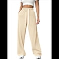 thumbnail image 3 of Pantalones Deportivos Holgados de Cintura Alta con Cordón Ajustable para Mujer, Pantalones Deportivos de Pierna y Bolsillos Beige M, 3 of 7