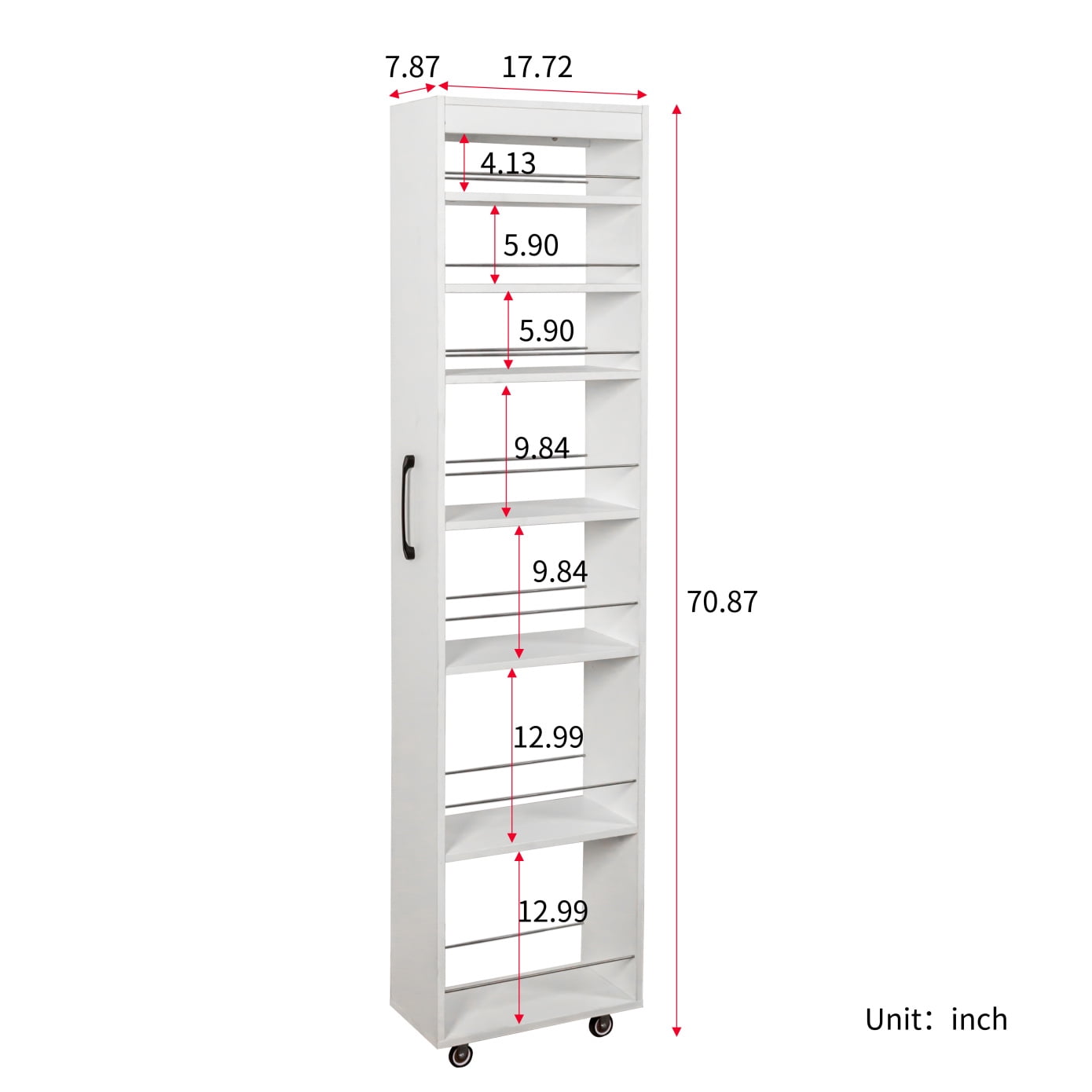 7 Tier Pull-Out Kitchen Pantry Storage Cabinet, Multi-Tier Single-Sided Open Shelf, Spice Rack Next to Fridge, Wood Hutch Food Pantries Cupboard for Dining Room, White