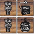 thumbnail image 1 of 4 Pieces Rustic Wood Bathroom Sign Decorative Bathroom Wall Sign Wash Bathroom Sign Decor Primitive Wall Plaque Decorations Farmhouse Bathroom Rules Wall Decors for Home Laundry Room Bathroom, 1 of 7