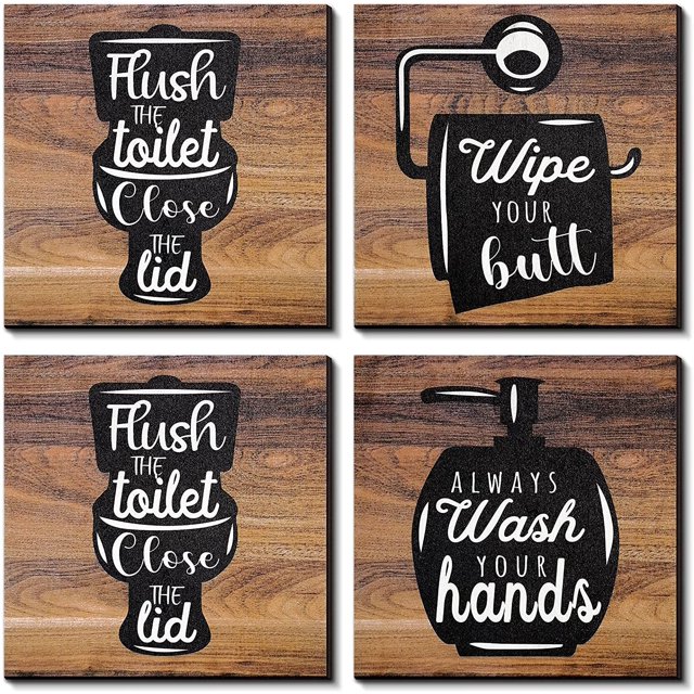4 Pieces Rustic Wood Bathroom Sign Decorative Bathroom Wall Sign Wash Bathroom Sign Decor Primitive Wall Plaque Decorations Farmhouse Bathroom Rules Wall Decors for Home Laundry Room Bathroom