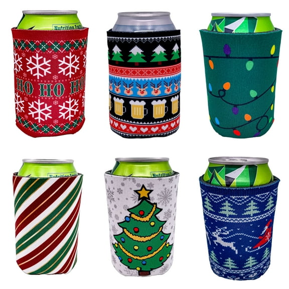 Christmas Holiday Pattern Collapsible Can Coolie Variety 6 Party Pack