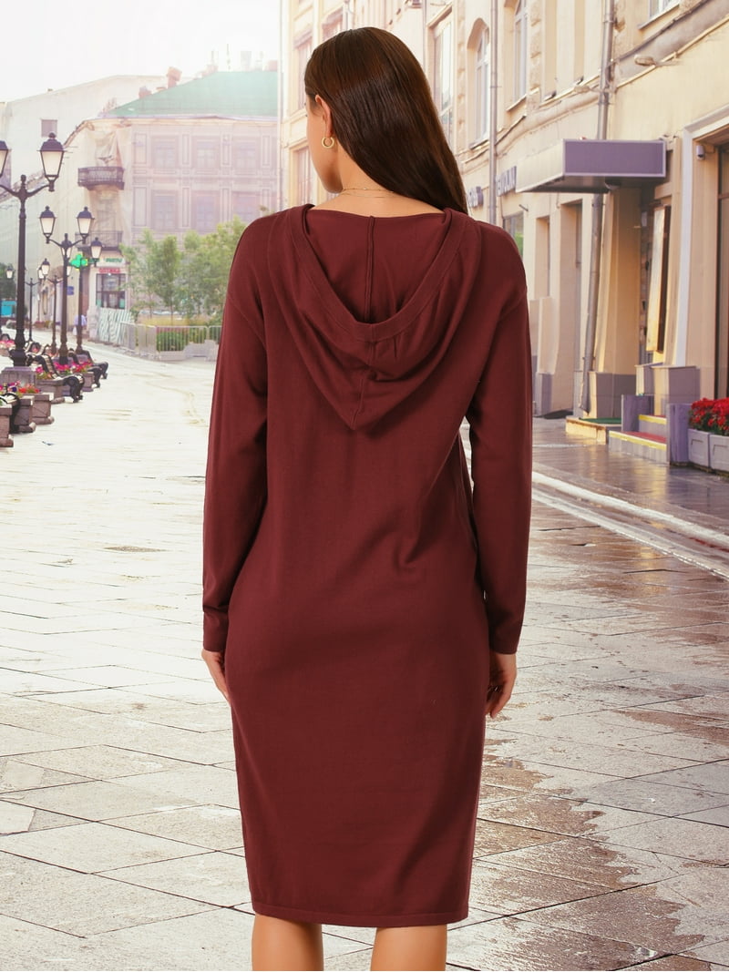 Daring Diva Hoodie Pullover Sweater Midi Dress S Wine Red