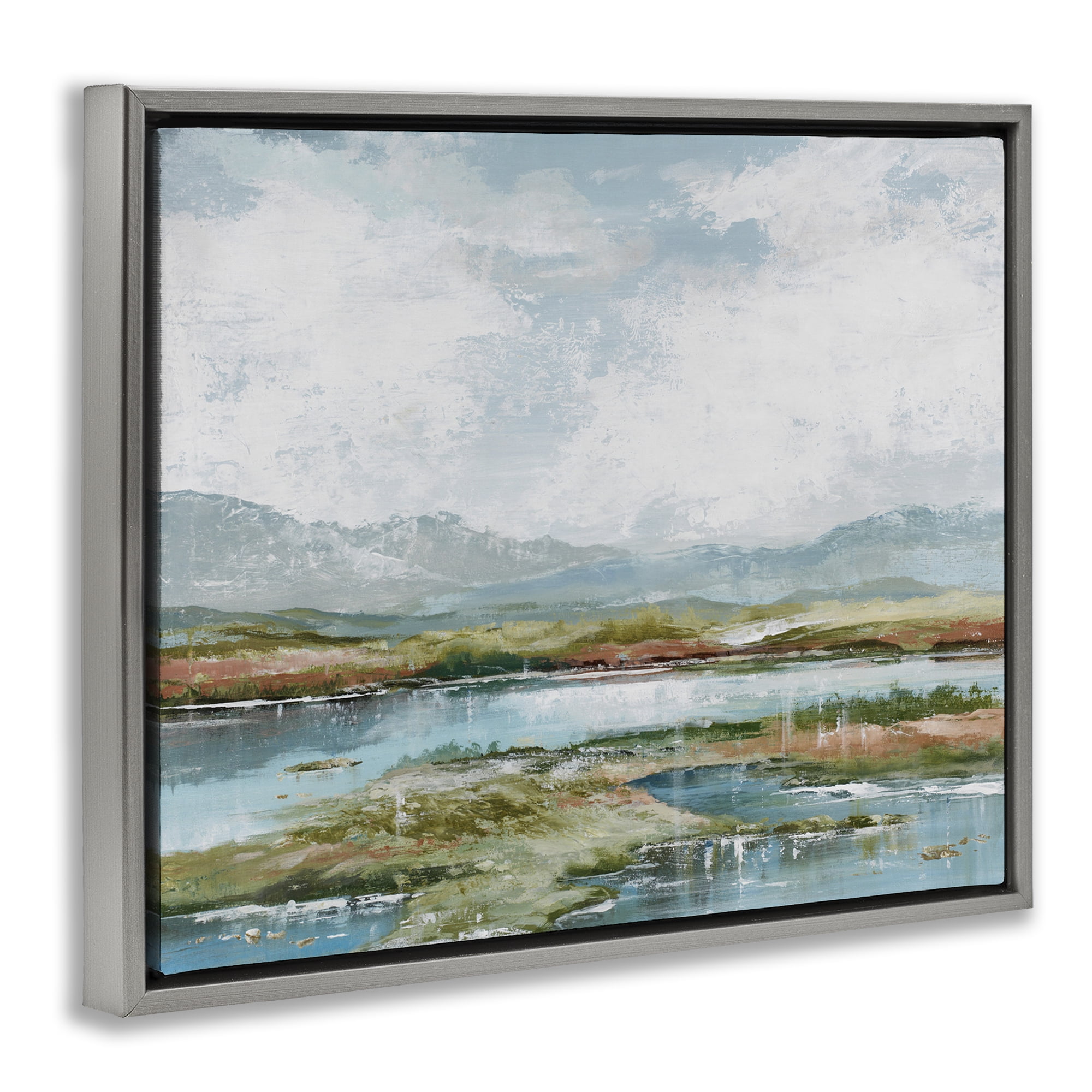 Stupell Industries Modern Paint Landscape Landscape Painting Gray Floater Framed Art Print Wall Art, 31 x 25