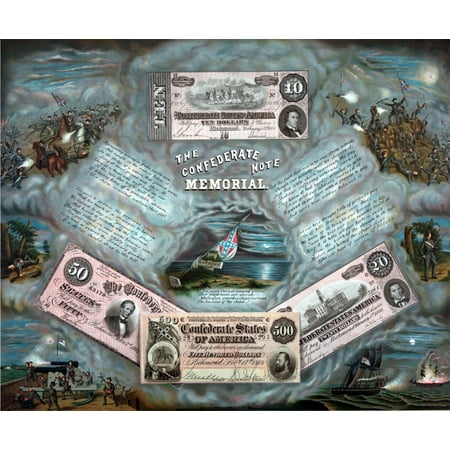 Vintage Civil War Print showing four reproductions of Confederate currency notes Canvas Art - John ParrotStocktrek Images (31 x 26)