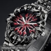 Men's Gothic Flame Bezel Evil Eye Dial Quartz Watch, Stainless Steel Bracelet with Date Display