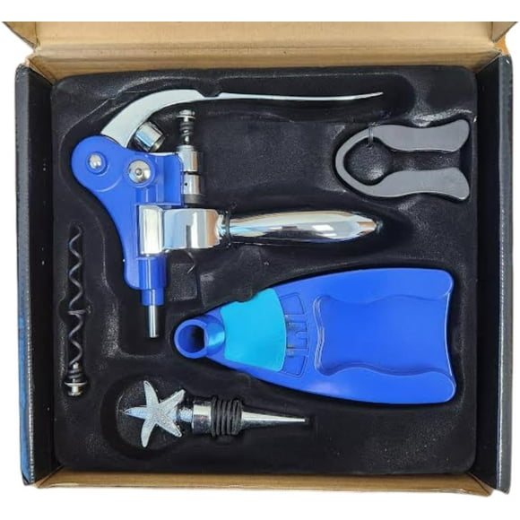 The Ultimate Wine Bottle Opener, 5 Piece Kit, Blue, Universal