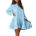 thumbnail image 2 of Gspmoly Robe d'Été, Robe pour Femme à Couleur Unie à Manches Trompette Plissée à Boutons à Manches Longues à Col en V Robes de Cocktail Offres Prime, 2 of 6