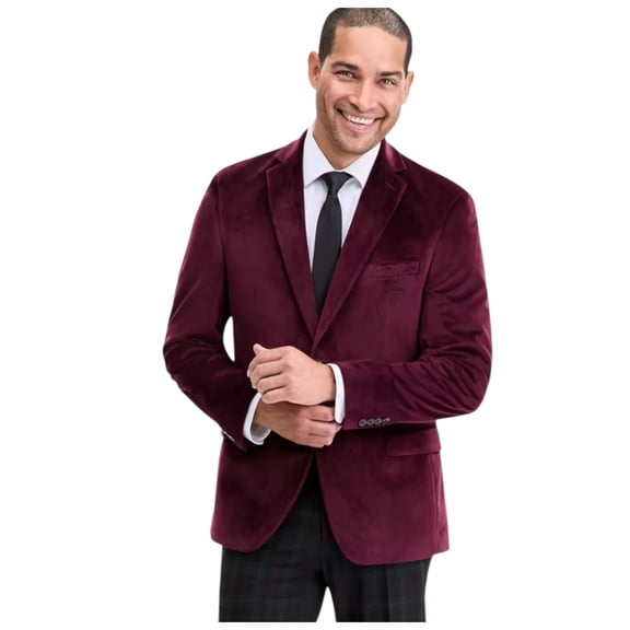 Bar Iii Mens Slim fit Velvet Sport Coat Blazer 38 S Red Solid Stretch