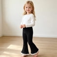 thumbnail image 4 of fnnxnal Girls Flare Pants Ribbed Knit Kids Stretchy High Waist Bell Bottom Lace Trim Black,Size 3 T, 4 of 7